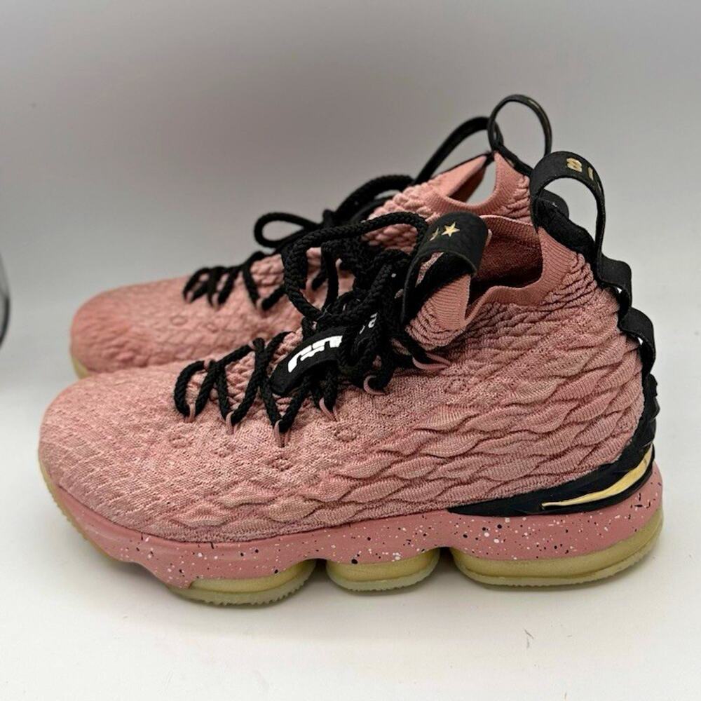 Nike LeBron 15 Unisex Kids 7Y Pink/Black/Gold High Top Basketball Sneaker